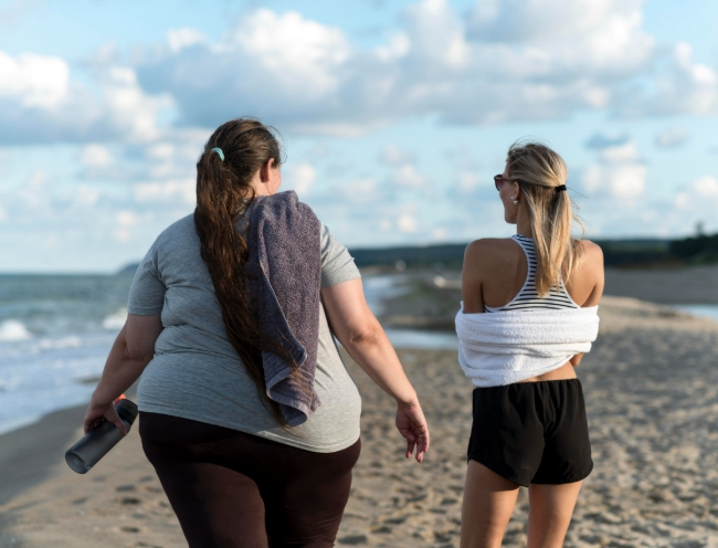 Obese person and slim person